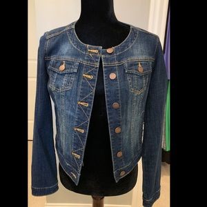 No Collar cropped denim jacket